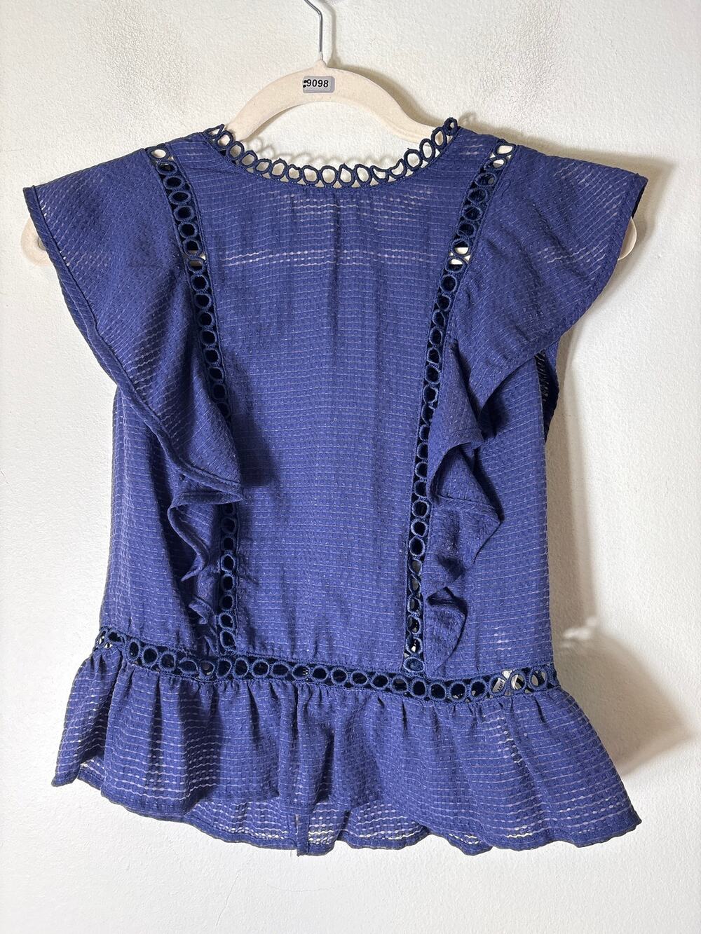 Moon Rier Deep Blue Flutter Sleeve Top Sz M